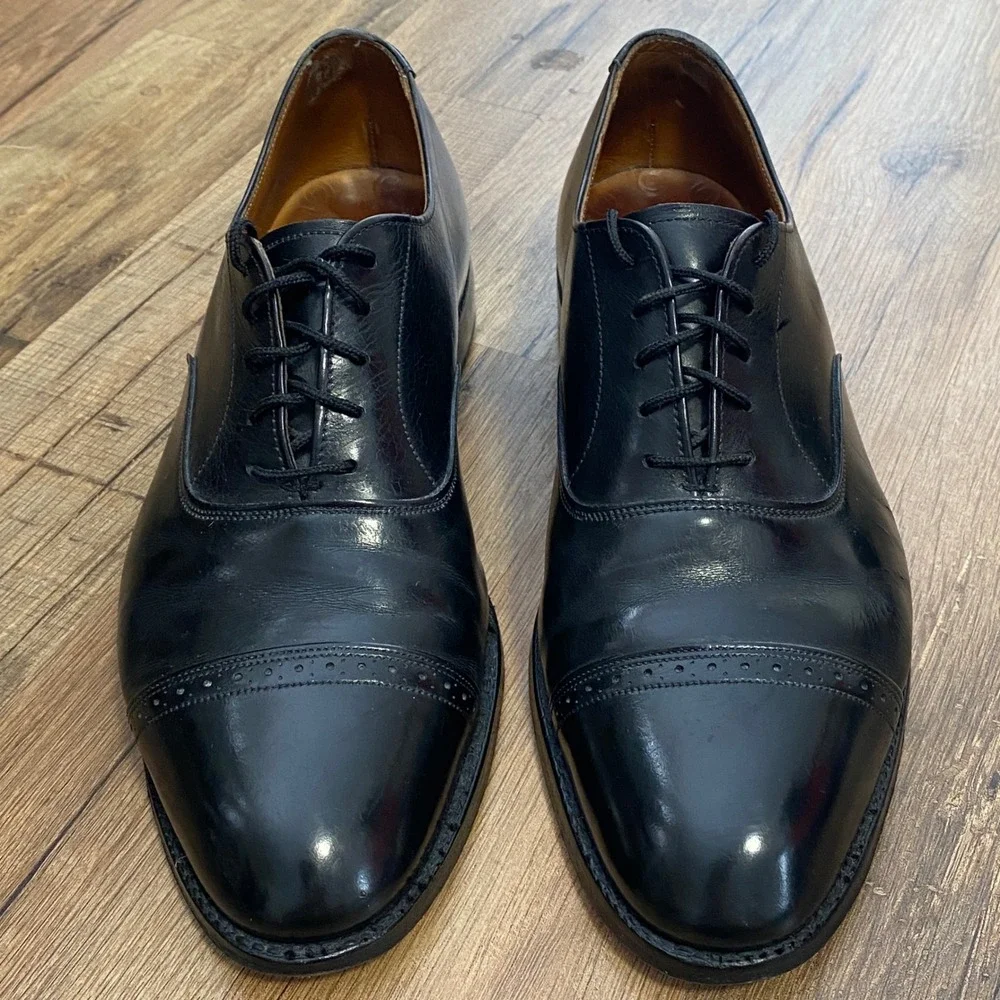 Brooks Brothers Peal & Co Mens Black Leather Cap Toe Oxford Shoes 8 D England